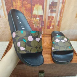 Designer Slipper Coachte Vietnã Camboja Nigéria massagres e mulheres Summer Summer Cute Cherry Print Print Flat Bottom Slippers 2024