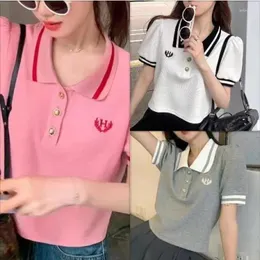 Koszulki kobiet w stylu college'u koszulka Polo T-shirt Slim Casual Sports Crop Top