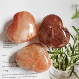 Decorative Figurines Natural Crystals Fire Quartz Lovel Heart Gemstone Heart-shaped Gems Healing Reiki Gift For Decoration