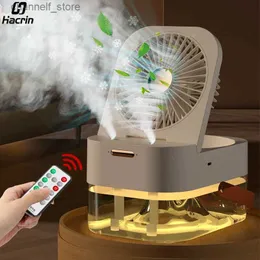 Electric Fans Portable humidifier fan rechargeable folding desk fan with night light air humidifier cooling spray fan air cooler 4000mAhY240320