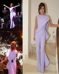 Lavendel jumpsuit kvinnor arabiska prom aftonklänningar 2019 juvel hals plus storlek formell parti slitage billig mantel rufsad kändis gow4019484