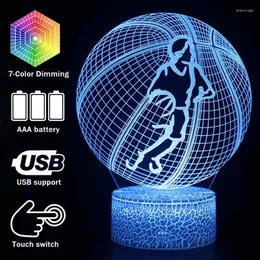 Nocne światła 3D Illusion Basketball Temat Lampa Dotknięcie LED Light Home Room Sport Lampen Dekoracja Kreatywne lampy stołowe na prezent