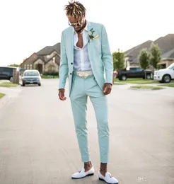 2019 Mint Green Mens Ternos Slim Fit Duas Peças Praia Groomsmen Casamento Smoking Para Homens Peaked Lapela Formal Prom Terno JacketPants1667543