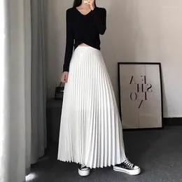 Kjolar tfetters varumärke vårkläder kvinnor 2024 höst mode casual office lady pleated kjol hight midja solid lång