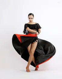 Сценическая одежда, женская профессиональная юбка для латинских танцев, испанская коррида, накидка, фартук для мужчин и женщин, красный, черный, двусторонний