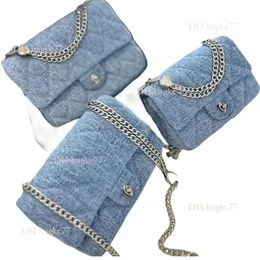 2024 Light Luxury Designer Mini Flap S Bolsa Rosa Azul Denim Canvas Mulheres Saco Sier Chain Bags 3 Tamanhos Diamante Treliça com Caixa de Presente Alta Qualidade Pequenos Sacos