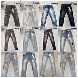 Herrenjeans Designerjeans Herren Lila gestapelte lange Hosen Ksubi Ripped High Street Retro Paint Spot Patch Hole Denim Streetwear Silm Feet Micro Elastic Lila Jeans 82