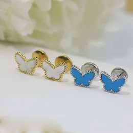 Modna kompaktowa skorupa niebieskie kolczyki motyli złota alergia odporna na S925 srebrny srebrny akcesoria wykwintna biżuteria