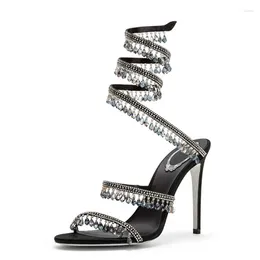 الصنادل تبيع الديكور الكريستال Zapatos de Vestir Para Mujer Elegante Fashion Luxury Women’s Shoes Thin Cheels Rubber Sole