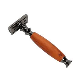 Peach trämorn aluminiumhandtag manuell rakapparat gammaldags dubbelsidig rakkniv Razor Razor Razor med knivhållare för gammaldags dubbelsidig rakkniv