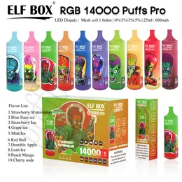 ELF BOX RGB 14000 Puff Pro Digitial Disposable E Cigarettes 1.0ohm Mesh Coil 25ml Pod Battery Rechargeable With RGB Light Electronic Cigs Puff 14K Disposable Vape Pen