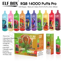 Elf Box RGB 14000 Puff Pro Pro Digitial Disobalable Eタバコ1.0OHMメッシュコイル25mlポッドバッテリーRGBライト電子シガ