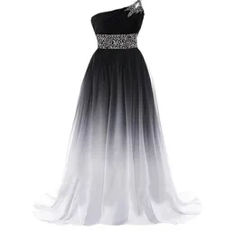 2018 Sexiga Oneshoulder -paljetter Aline Long Prom -klänningar med pärlor Chiffon Plus -storlek Party Dresses Formella klänningar Vestido de Festa5922026