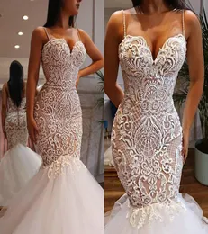 Abiti Da Sposa Mermaid Wedding Dresses 2020 Spaghetti Strap恋人ネックラインレースブライダルガウンストランペットビーズVestido de Novia9421624