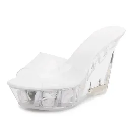 ドレスシューズshuzumiao footwear sliper for women summer crystal sexy high heel 10.5cmローズフラワープラットフォームレディースサンダルh240321wwx0gywd