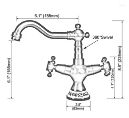 Kökskranar Antik mässing Dual Cross Handtag Ceramic Base Badrum Basin Sink Faucet Mixer Tap Swivel Spout Deck monterad MNF601