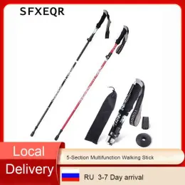 Sticks Multifunction Walking Stick Trekking Poles Portable 5Section Foldable Camping Walking Cane Easy Put Into Bag Outdoor Equipment