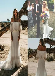 Boho 2021 Summer Beach Wedding Dresses Off the Shoulder Lace Chiffon Mermaid Bridal Glowns Bohemian Custom Made Plus Size13819386643137