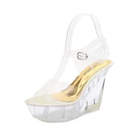 فستان أحذية Shuzumiao العلامة التجارية Sandalias Mujer Wedge Sexy Crystal Heel Platform Sandals High Cheels 10.5cm Women Summer Party Slides H240321