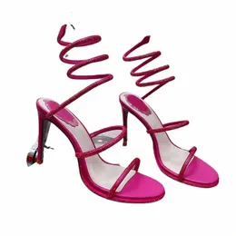 N Band Sandals Rene Caovilla Top Quality Rhinestone Cristal Serpentine Winding Sapatos Stiletto Heel Womens Rome Sandal 35-43 com L9iQ #