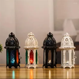 Mum Tutucular Retro Demir Sanat Candlestick Cam Kristal Metal Hollow Tutucu Kahve Dükkanı Asma Fener Bahçesi Ev Dekor