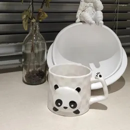 Canecas Dos Desenhos Animados Panda Cerâmica Caneca Com Tampa Colher Chá Café Copos De Leite Engraçado Copo De Água Para Crianças Presente