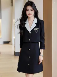 Casual Dresses Vintage Black Single Breasted Blazer Mini Dress Women Gray Elegant Office Damer Långärm