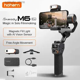 Estabilizadores Hohem iSteady M6 estabilizador de junta universal de 3 eixos dobrável selfie stick com controle de aplicação e luz de preenchimento magnético adequadoQ240320