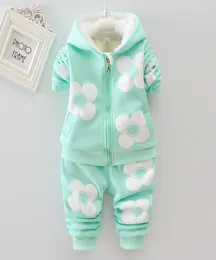 Toddler Girls Winter Clothing Set Kids Girl Flower Outfits Fleece Warm Hoodies Kleding Costume Children Autumn Clothes Suit Y11139817544