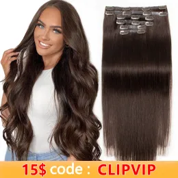 Extensions PU Tape Seamless Clip in Human Hair Extensions Clip On Hair Natural Remy HairPieces Flat Weft 6PCS 120G For Fine/Thin Raw Hair