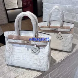 Borse tote Borsa in coccodrillo Himalaya autentica l'ultima borsa in pelle himalayana platino da 30 cm elegante e versatile con diamanti con logo HBNYWJ