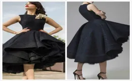 2019 Tasarımcı Elbise Kısa Ön Uzun Arka Parti Prom Elbiseler Zarif Siyah Dantel Dubai Arap gece önlükleri Çay Uzunluğu Yüksek Düşük Cel8691688
