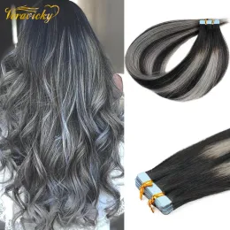 Estensioni Veravicky 16" 24" 50G T1BP1B/Grigio Balayage Ombre Machine Remy Nastro Argento in Trame di Pelle di Capelli Umani Estensioni Dei Capelli Naturali