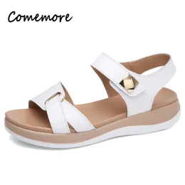 Sandali Comemore 2023 cuoio da donna Scarpe fiammate casual piattaforma sandalo piattaforma estiva da donna calzature comode sandali per donne