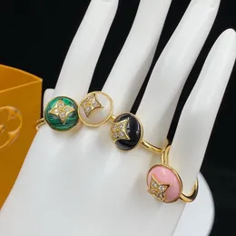 New Design shiny Lucky letter Color Blossom Ring Yellow Gold White Gold Malachite And Diamonds Designer Jewelry R003