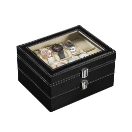 Obudowy 1/2/3/6/8/8/12/20 Slot Watch Box Bejdia Organizator Black Pu Skórzany Wyświetlacz Najlepszy prezent