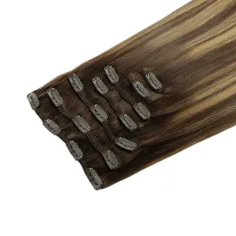 Estensioni Clip per capelli Remy nelle estensioni dei capelli umani Estensioni per capelli lisci Ombre da nero naturale a castano chiaro Biondo miele 20 pollici 120g