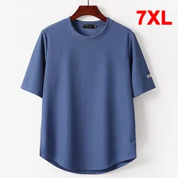 Artı Boyut 7xl Tshirts Erkekler Yaz Kısa Kollu Tişört Düz Renk Moda Sıradan Erkek Üstler Tees Büyük 240313