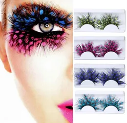 Colorful Fashion 3D Eye Makeup False Eyelashes Exaggerated Stage Art Fashion Fake Eyelashes Orange Feathers Makeup Lashes Dropship4570290