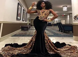 2020 Fashion Gold Sequined Mermaid Prom Dresses V Neck South African Black Girls aftonklänningar Plus Size Särskilda tillfälle klänning AB1436603