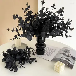 Dekorative Blumen, 10 Stück, Halloween-Dekoration, 4 Gabeln, schwarze Eukalyptusblätter, künstliche Pflanzen, Hochzeit, Party, Urlaub, Zuhause, Blumenarrangement