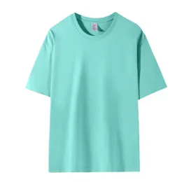 Sommar 210 g tungvikt bomullsmän t-shirt anpassad tom droppe axel kort ärm överdimensionerad tshirt whitet svarta byxor blå