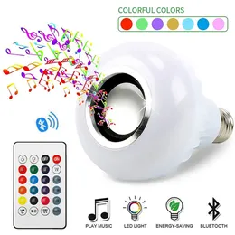 E27 Smart LED LED Bezprzewodowy głośnik Bluetooth +12W RGB żarówka Lampa LED 110V 220V LED Muzyka Audio z zdalnym sterowaniem inteligentną elektroniką