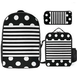 Plecak 3 w 1 zestaw 17 -calowy lunch worka na lunch Pen Black and White Stripe Firma Rucksack Snug Sports Activitie