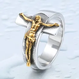 Vintage Cross Ring Personalisierte zarte trendige Edelstahlschmuck gewebte Viking -Titan -Stahlring