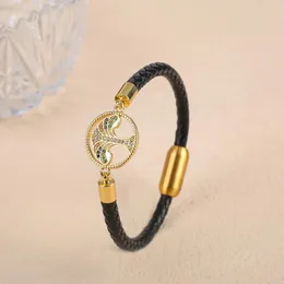 Braccialetti con ciondoli Classico da donna Albero della vita Bracciale con zirconi colorati Bracciale in pelle in acciaio inossidabile per gioielli per ragazze Regalo per amici di feste