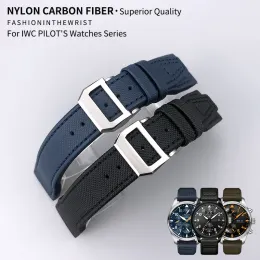 Watches High Quality Nylon Calfskin Watchband Fit for Iwc Big Pilot Iw5009 Top Gun Iw3880 Leather Watch Strap Black Wristband 21mm 22mm