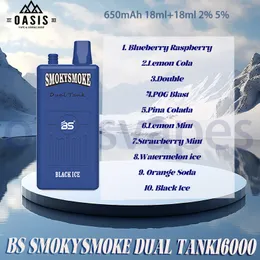 BS Smokysmoke 16000 Puff Disposable E Cigarett Dual Tank med 2 individuella nätspolar Power 650mAh laddningsbar 18 ml+18 ml 12 smaker ånga