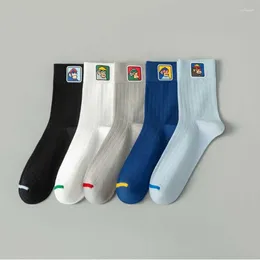 Men's Socks 5 Pairs Of Sock Set Cartoon Stockings For Men Leisure Sport Blue Middle Barrel Soft Skin-Friendly