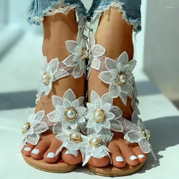 샌들 여성 신발 패션 발가락 반지 꽃 디자인 플랫 레저 여름웨어 홈 슬리퍼